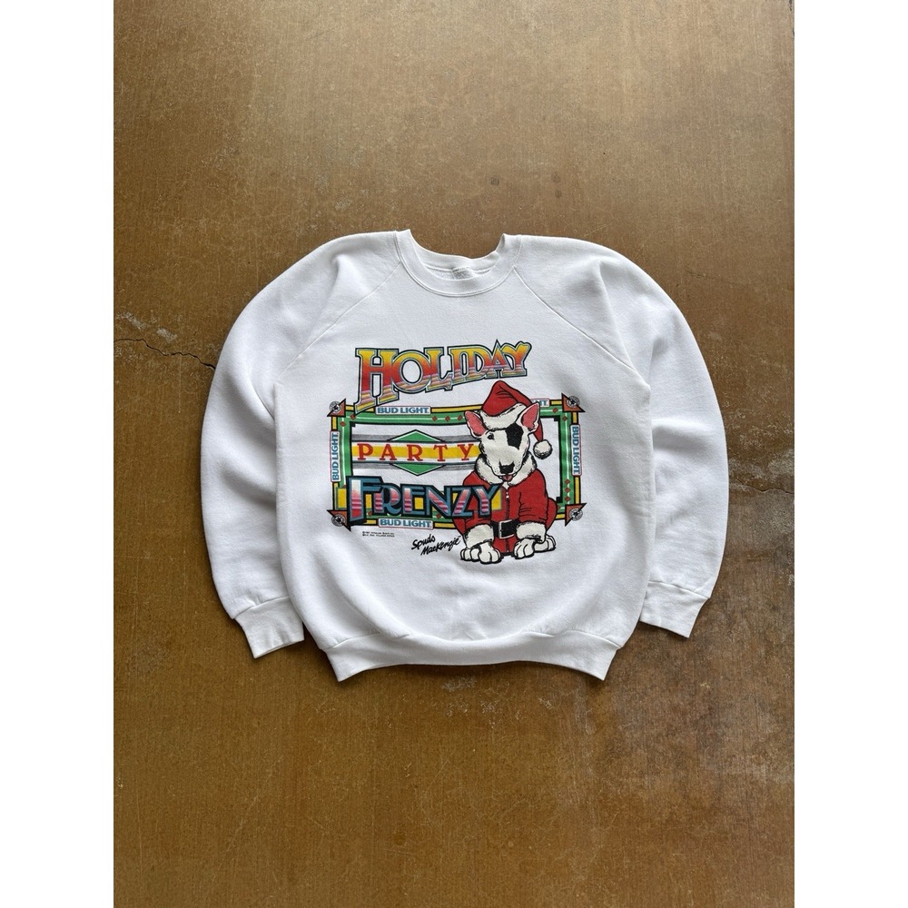 VTG 80s Bud Light Beer Alcohol Promo Spuds Mackenzie Holiday Christmas Sweater L